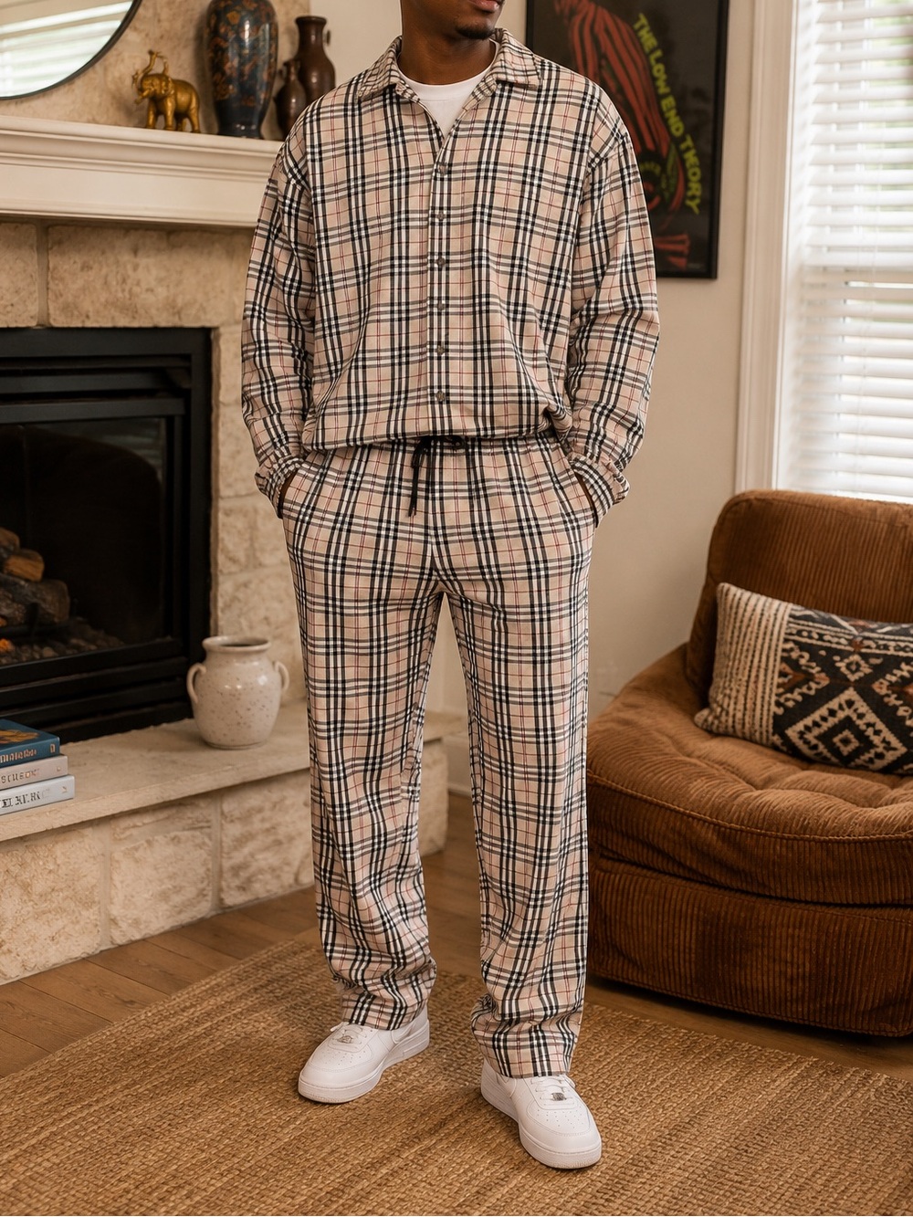 T.H.E Hip Hop Elements Plaid matching Lounge Set Men’s 2XL Y2K Streetwear